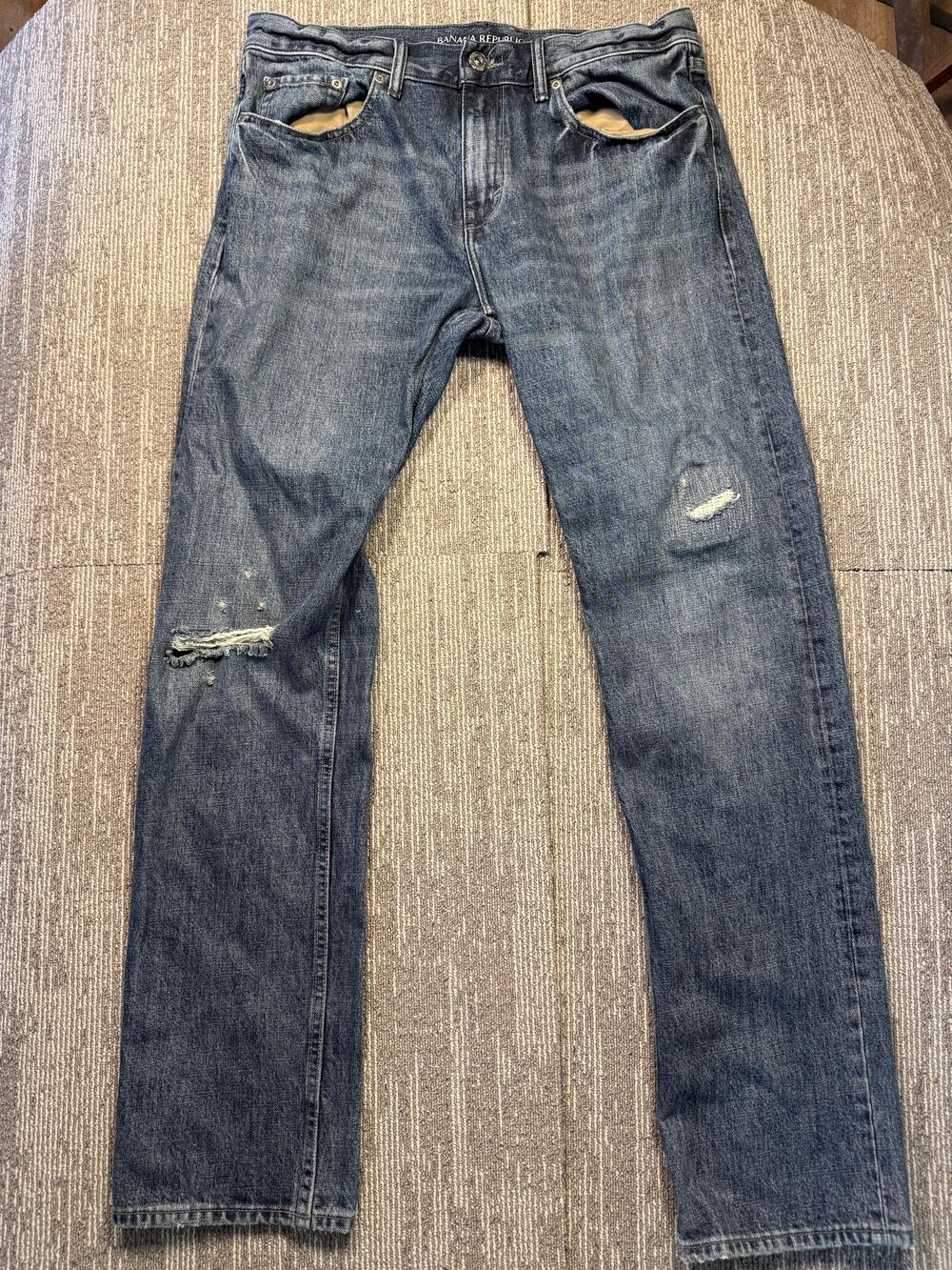 Banana Republic Slim Jeans Mens 34x34 Blue Medium Wash Distressed Denim Pants